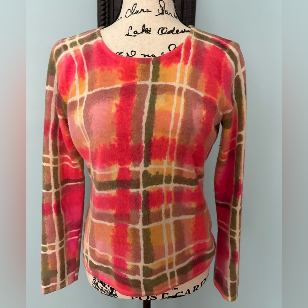 Susan Bristol Colorful Plaid Long Sleeve Sweater